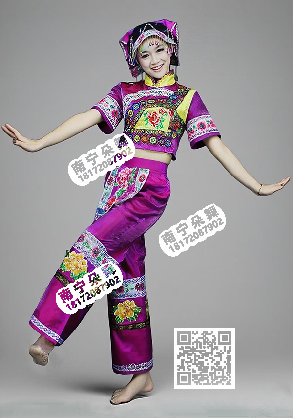 紫色彝族裤装_跳弦
