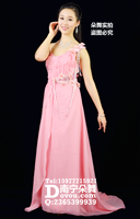 水红透腰晚礼服