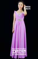 紫色双肩V领晚礼服