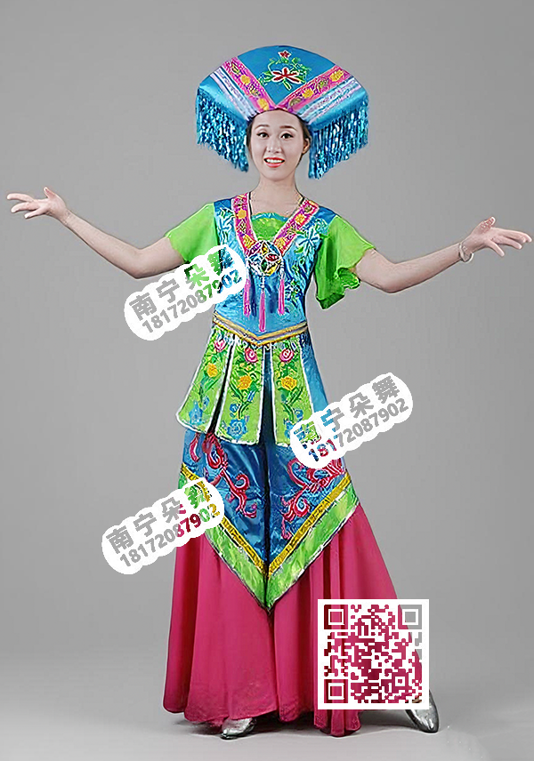 蓝色绣球三角裙裤