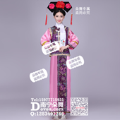 粉红亮面清朝古装还珠格格服装满族女宫女后宫甄嬛传元旦年会表演出服
