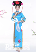蓝色亮面清朝古装还珠格格服装满族女宫女后宫甄嬛传元旦年会表演出服