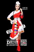 大红斜肩白毛毛藏族短裙