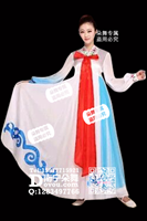 白色蓝花朝鲜大摆裙