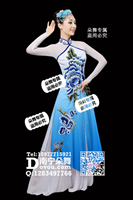 蓝白立领牡丹古典裤装