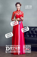 红色网纱长袖雪纺旗袍