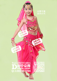 玫红亮片印度舞裤装女童服_EM081