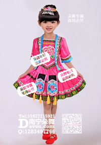 玫红大花褶皱短裙女童服_EM063