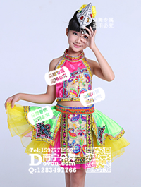 玫红挂脖彝族短群女童服a_EM067