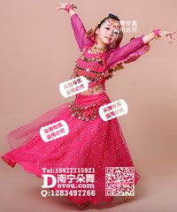 玫红点点纱印度舞女童服_EM064