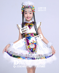 白色藏族毛边短裙女童服_EM001