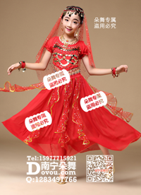 红色亮片印度舞肚皮舞女童服_EM082