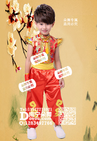 红色亮面云纹长裤男童服_EM083