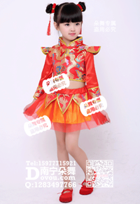 红色壮苗瑶彝族女华丽女童服童装_EM023