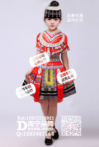 红色壮苗瑶彝族女童服_EM024