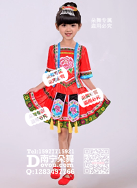 红色大花褶皱短裙女童服_EM011