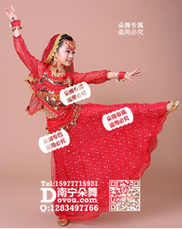 红色点点纱印度舞女童服_EM012