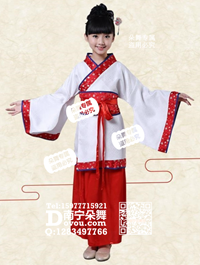 红边缎领白锦面古装汉服女童服_EM076