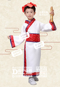 红边缎领白锦面古装汉服男童服_EM075