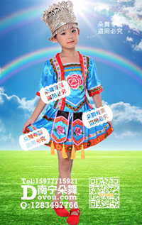 蓝色大花褶皱短裙女童服_EM047