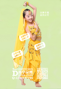 金黄亮片印度舞裤装女童服_EM042