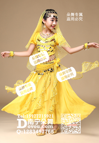 黄色亮片印度舞肚皮舞女童服_EM081