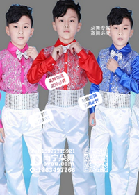 多色亮片短袖配白长裤儿童服a_EX050