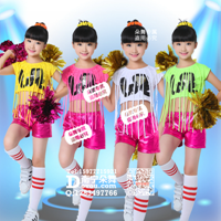 多色竖条条玫红短裤现代舞女童服_EX054