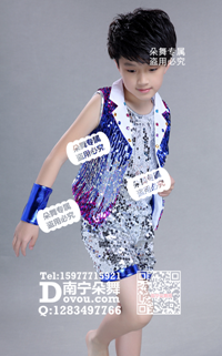 宝蓝亮条外套银色内衣短裤儿童服_EX029