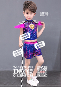 宝蓝数码条现代舞男童服_EX035