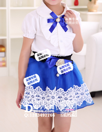 宝蓝白花领短裙校服款儿童服_EX016