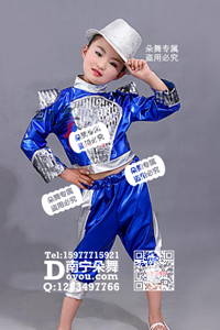 宝蓝银色七分裤现代舞儿童服_EX042