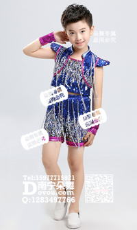 宝蓝闪亮条飞肩现代舞男童服_EX033