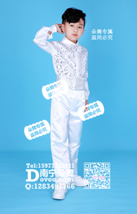 白色亮片长袖衬衣白色长裤套装男童服_EX008