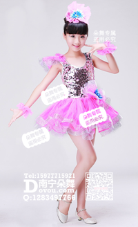 粉红亮片网边纱裙女童服_EX062