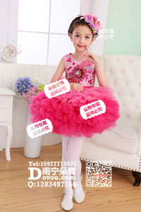 粉红大花水钻双色女童服_EX056