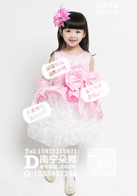 粉红大花白纱裙女童服_EX055