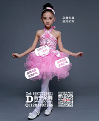 粉红挂脖短纱裙女童服1_EX057