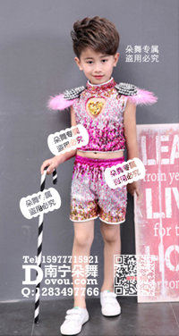粉红数码条爵士舞男童服_EX067