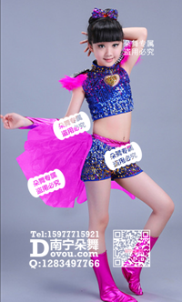 紫色数码条蓝色现代舞女童_EX191