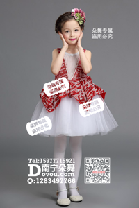 红色素雅纱裙女童服_EX089