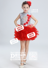 红色花瓣银衣短纱裙女童服_EX079