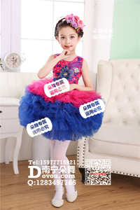 红蓝大花水钻双色女童服_EX075