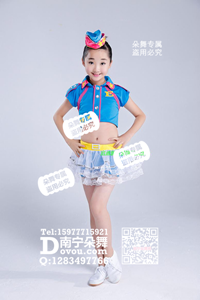 蓝色空乘女兵短裙女童服_EX125