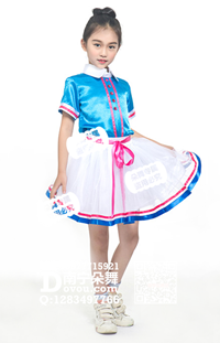 蓝衣白纱裙校服款女童服_EX194