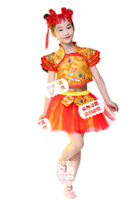 金色中国风多层肩女童服a_EX122