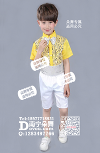 金色亮片短袖白短裤男童服_EX197