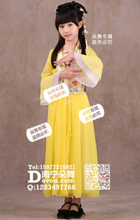 黄色仙女古装唐装古筝女童服