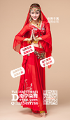 大红绑胸长袖露退印度裙