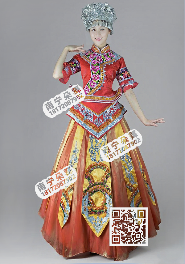 大红翘衣角橘红纱裙苗族盛装